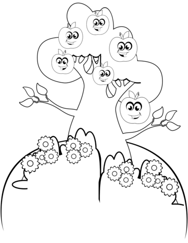 Cartoon Apple Tree Coloring Page